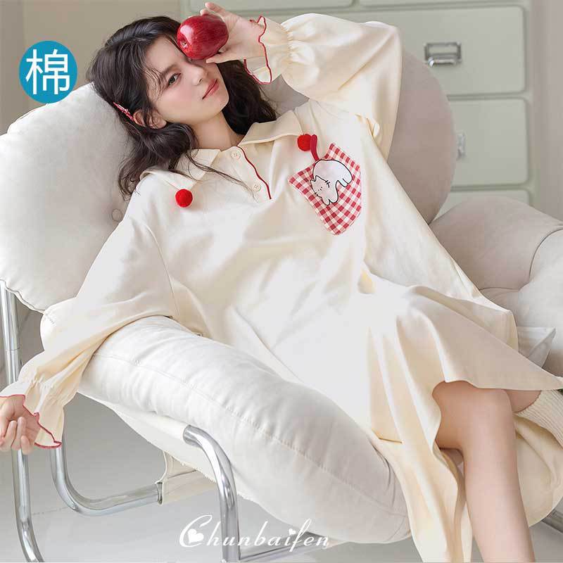 Nightgown for Women, Spring and Autumn, Pure Cotton, Long Dress, 2025 New Model, Cute Kitten Design, Suitable for Summer, Can Be Worn Outside as Loungewear Nightgown for Women, Spring and Autumn, Pure Cotton, Long Dress, 2025 New Model, Cute Kitten Design, Suitable for Summer, Can Be Worn Outside as Loungewear