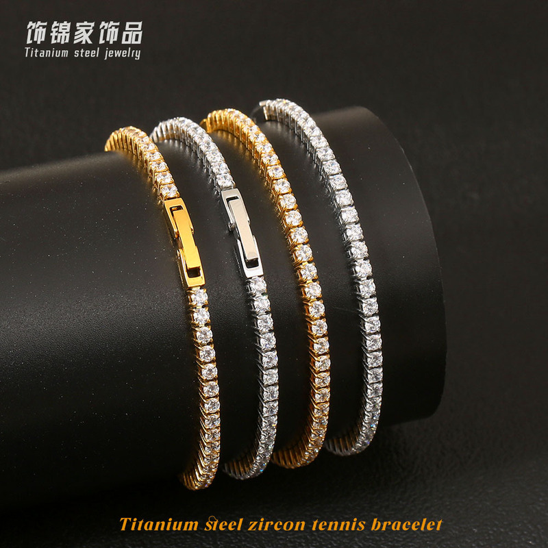 Titanium Steel Zircon 2mm Tennis Chain Bracelet for Women, Sparkling Diamond-Studded, Light Luxury, High-End Feel, Stainless Steel, 18K Non-Fading Jewelry