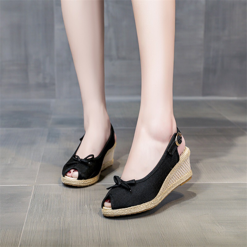 Wedge Sandals for Women 2025 Summer New Style Peep-Toe High Heels with Single Strap Soft Sole Casual Shoes Straw Slippers for Women Wedge Sandals for Women 2025 Summer New Style Peep-Toe High Heels with Single Strap Soft Sole Casual Shoes Straw Slippers for Women