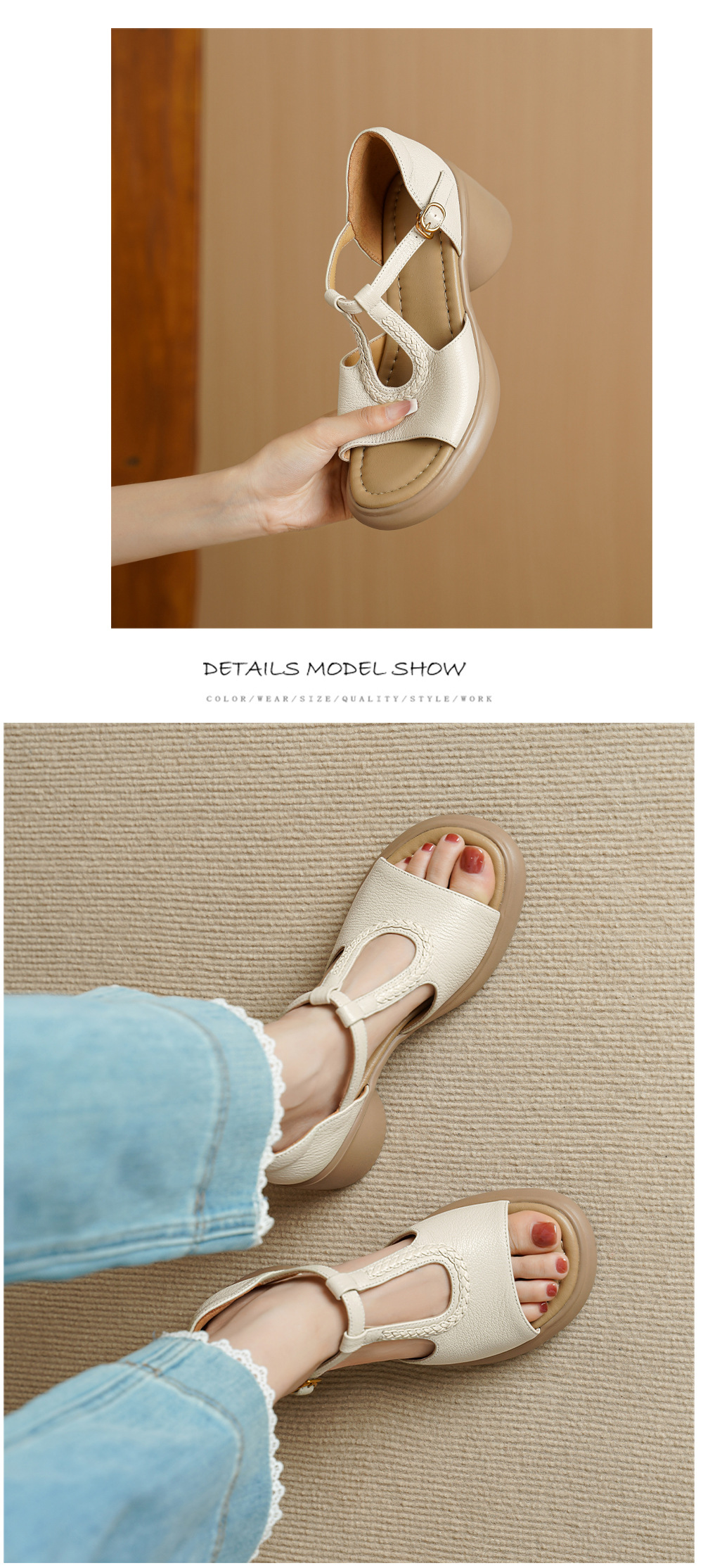 Sandal cao gót nữ quai ngang da cừu gót dày 7 cm, kiểu dáng thời trang — đen chi tiết 8