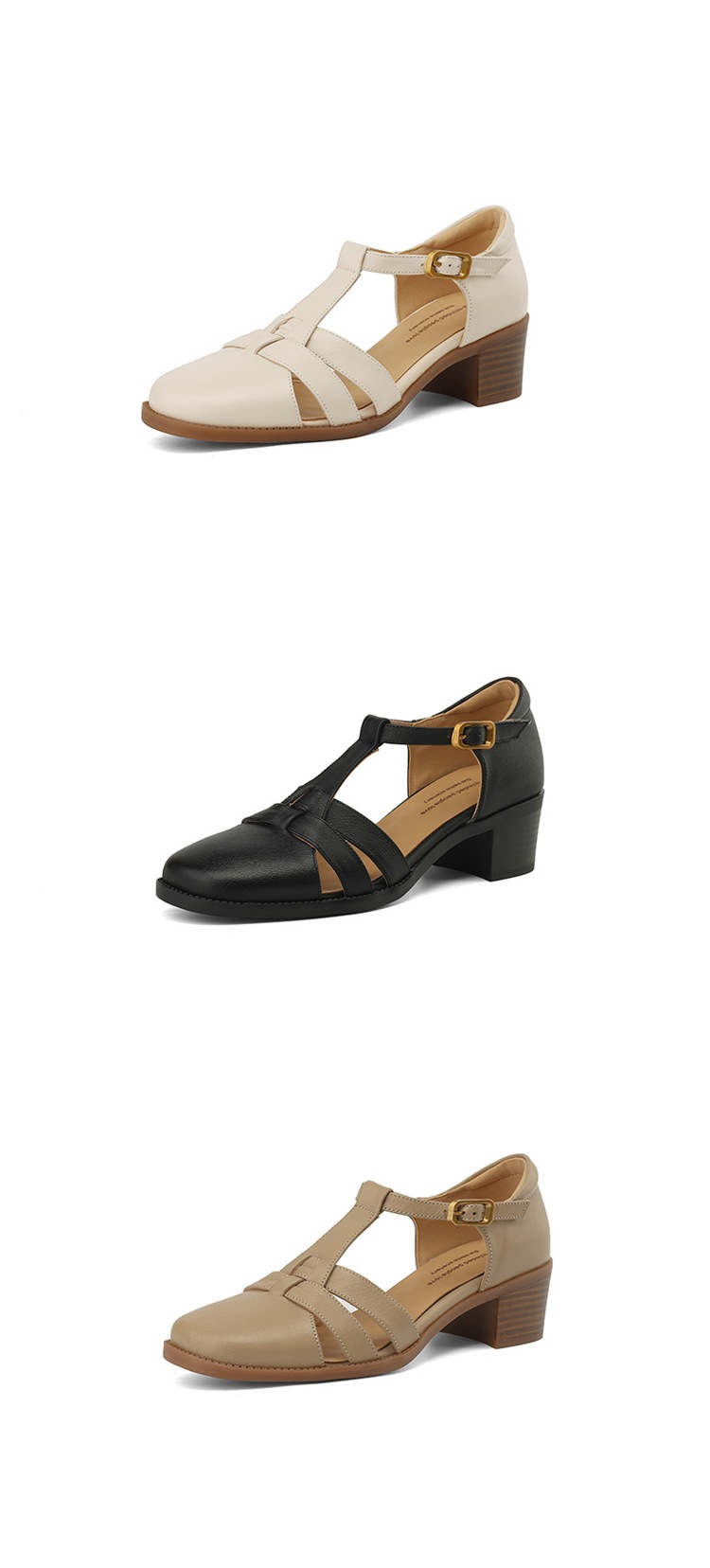 Sandal nữ quai chữ T da cừu rỗng gót xuồng 5 cm — Màu be chi tiết 21