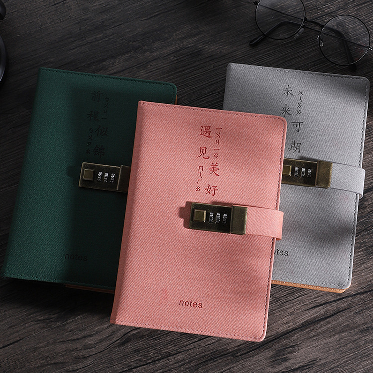A5 Safety Retro Password Book with Lock Writing Note Book Stationery Production Can Be Printed with Logo Business Diary