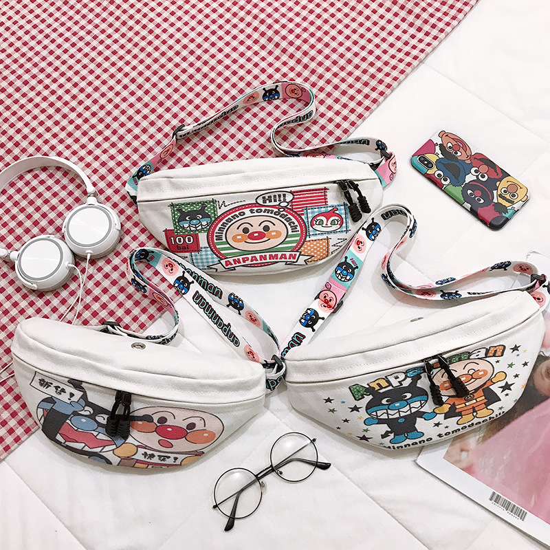 Bolsa de pecho para mujer 2024 nueva personalidad bolsa de lona impresa bolsa de dibujos animados Harajuku japonesa bolsa de lona de hombro