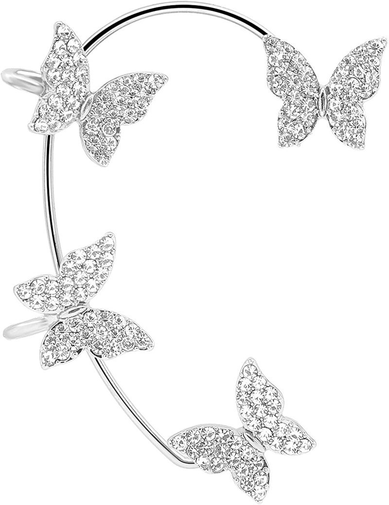 Tiktok popular Super Flash mariposa clip de oreja sin oreja hembra luz temperamento de lujo diseño de nicho clip de hueso de oreja de alta calidad