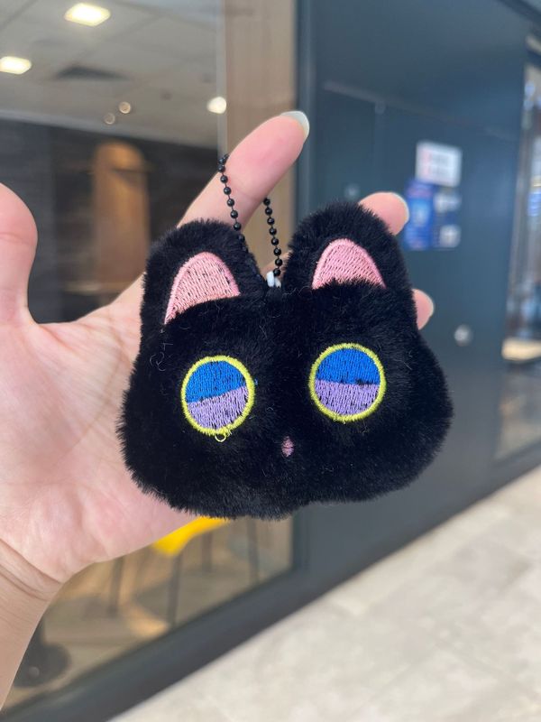 新款大眼黑猫吱吱叫小挂件毛绒公仔可爱黑色小猫猫钥匙扣情侣礼物|undefined