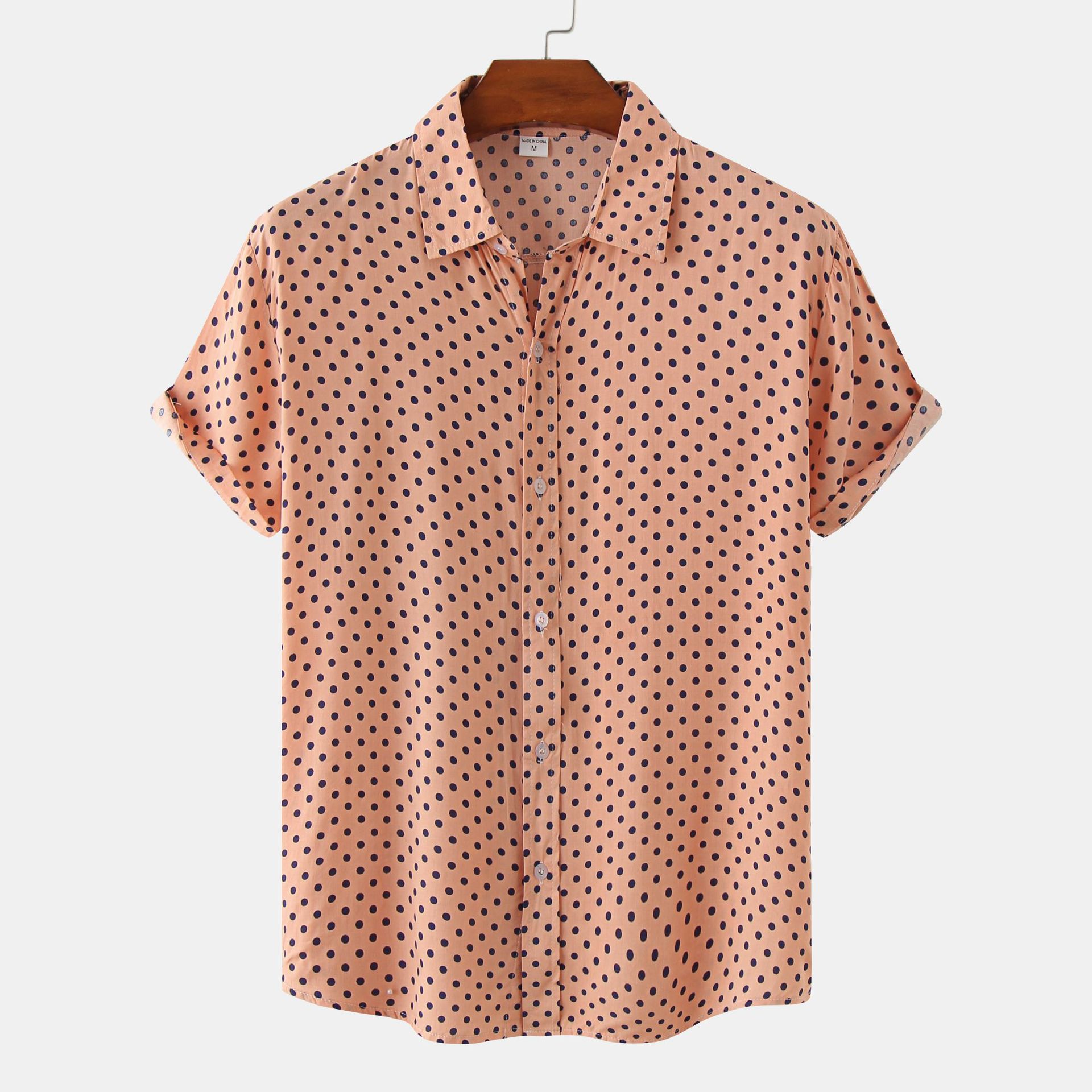 Comercio exterior verano nuevos hombres más tamaño camisa floral moda juvenil Estilo Hawaiano Polka Dot camisa de manga corta
