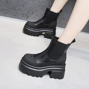 Martin Boots Women's 2024 Autumn and Winter New All-match Smoke Boots Inner Height Increasing Women's Shoes Thick Sole Middle Tube Thin Boots Short Boots