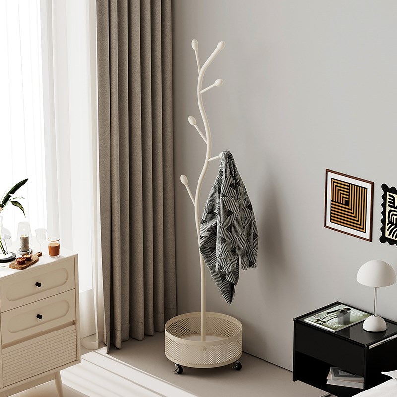 现代简约衣帽架厂家批发床头衣服架家用创意可移动带篮衣服收纳架