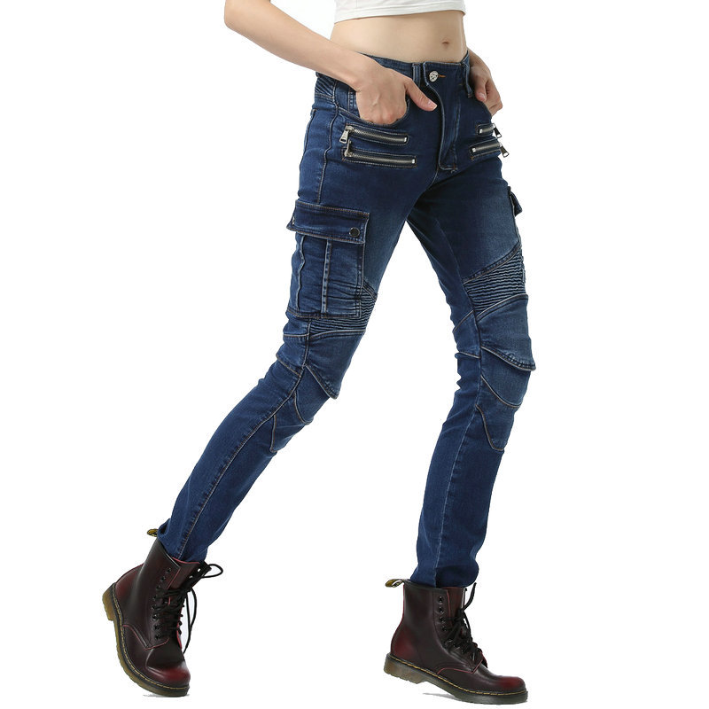 LOONG BIKER invierno fleece-forrado pantalones vaqueros de Caballero de la motocicleta de ocio de carreras de motos pantalones anti-caída