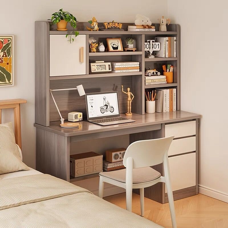 Bedroom desk, student desk, bookshelf integrated desk with bookcase, study desk, home writing desk