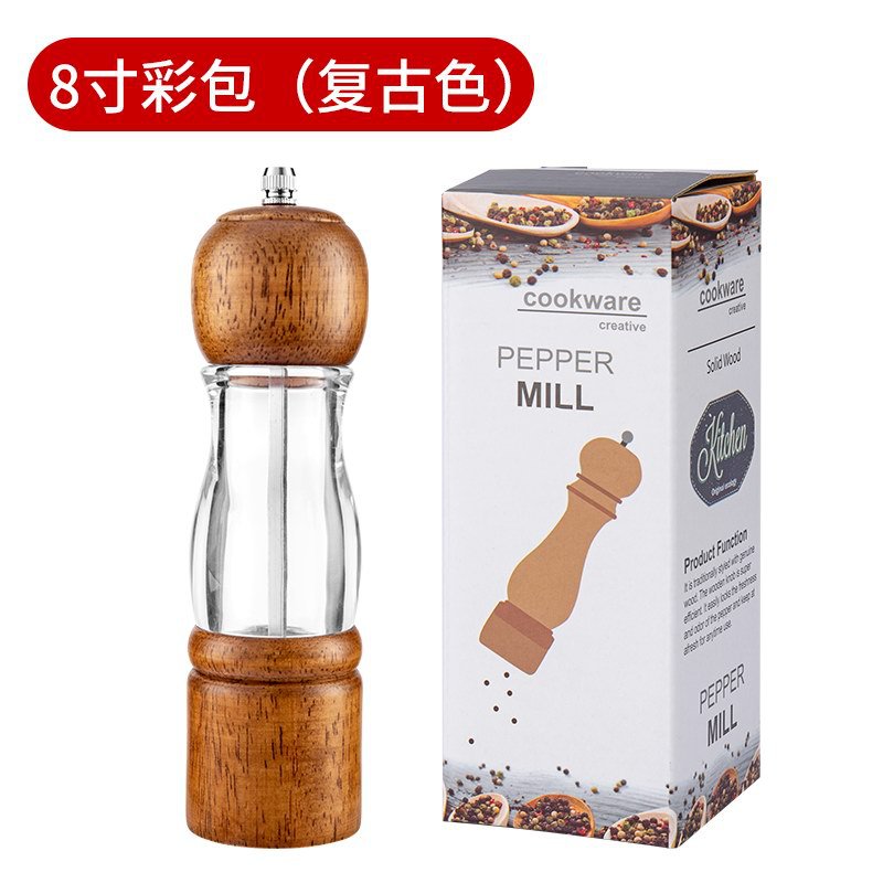 Amoladora de pimienta de madera transparente base traje cocina pimienta sal marina Molino de pimienta negro hogar camping condimento botella