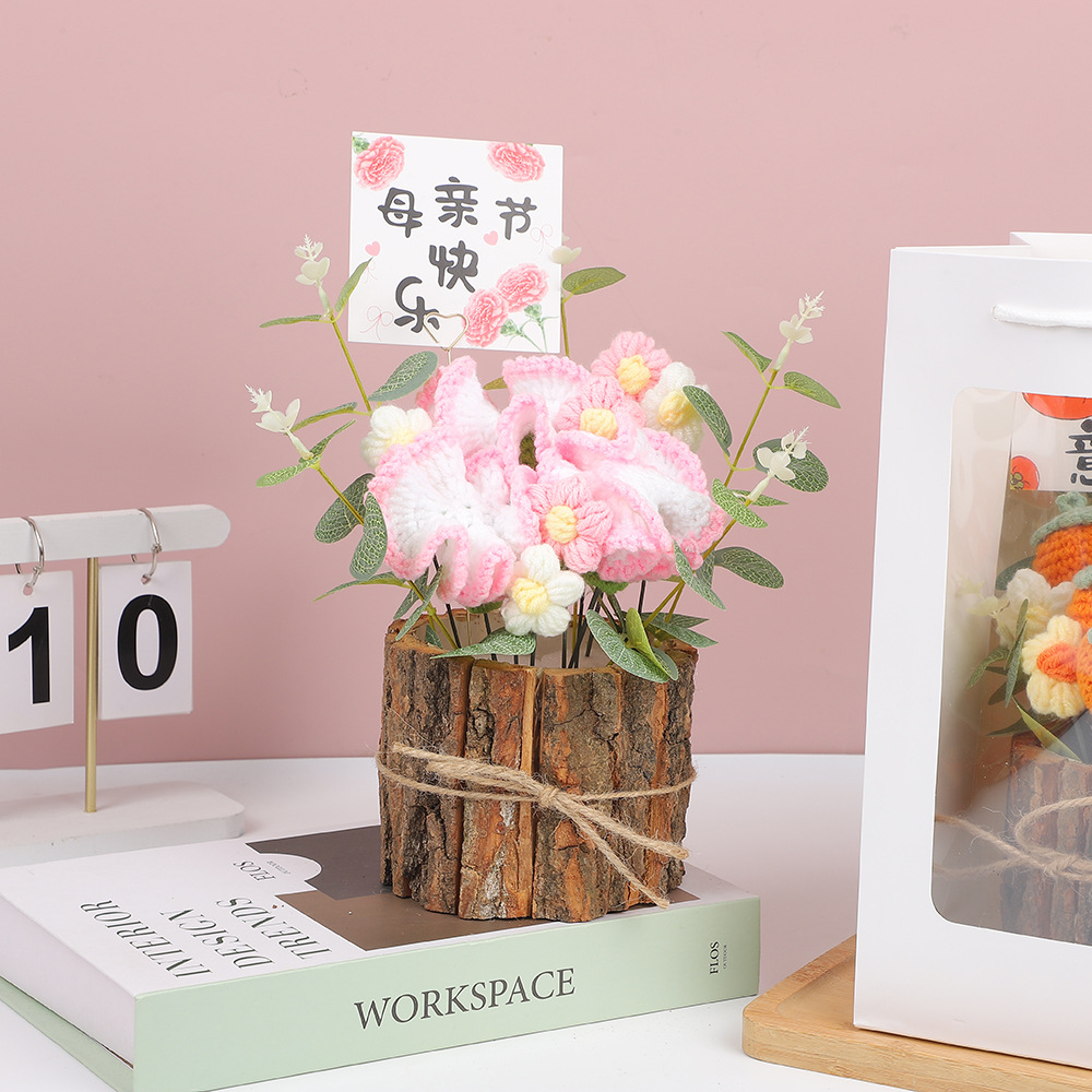 520 ramo de lana del día de la madre, regalo de cumpleaños, producto de alta calidad, tejido a mano, tejido a mano, decoración de cubo de árbol en maceta