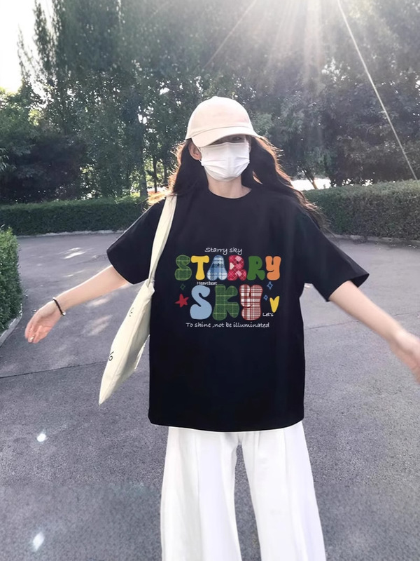 ピュアコットン半袖Tシャツレディース2025年夏新作ブラックルーズスリム半袖インナーレイヤリングシャツTシャツトップ|undefined