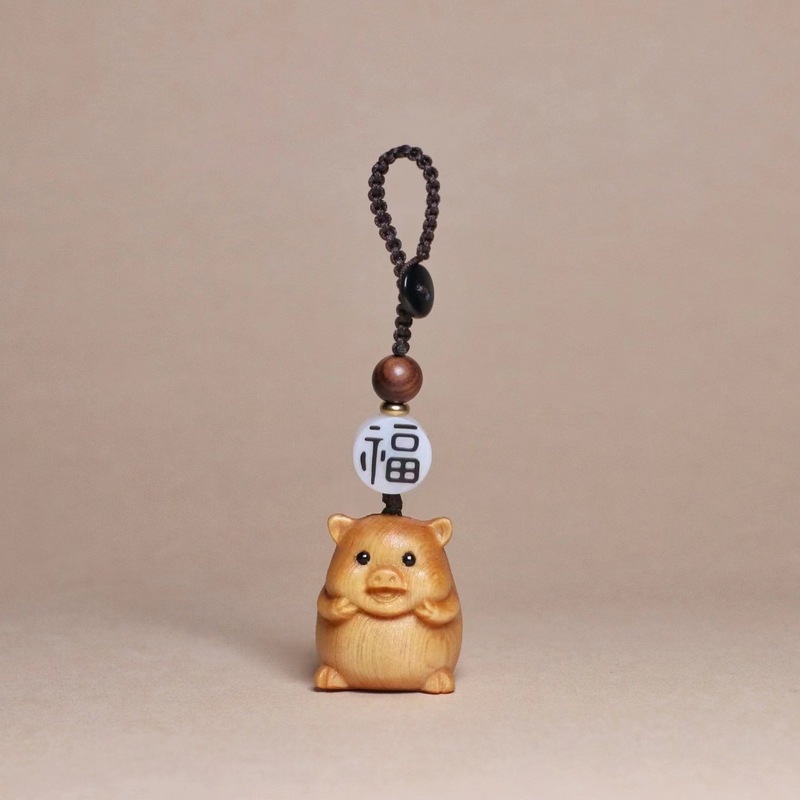 崖柏木彫りの創造的な可愛い十二支キーホルダー、携帯電話の飾り、男女兼用、文玩工芸品|undefined