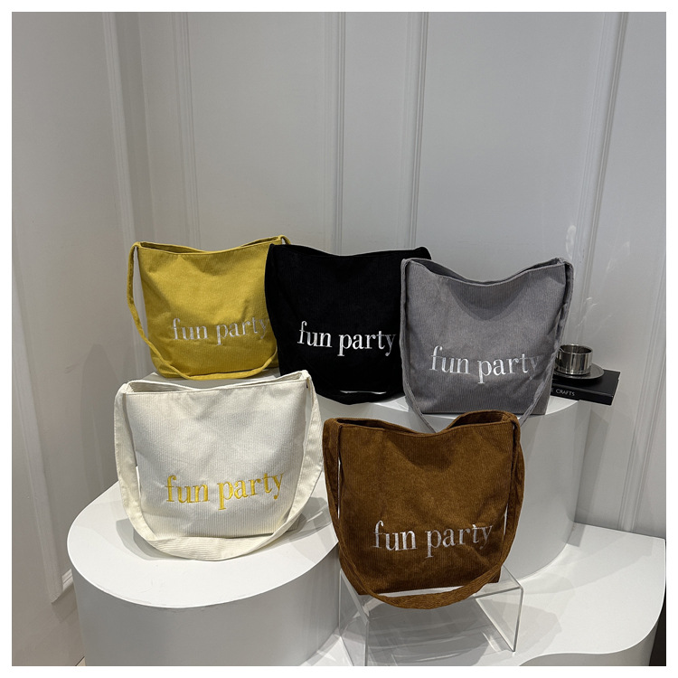 Simple hand-held corduroy large-capacity daily casual work single-shoulder bag, niche tote bag, fashionable canvas bag undefined