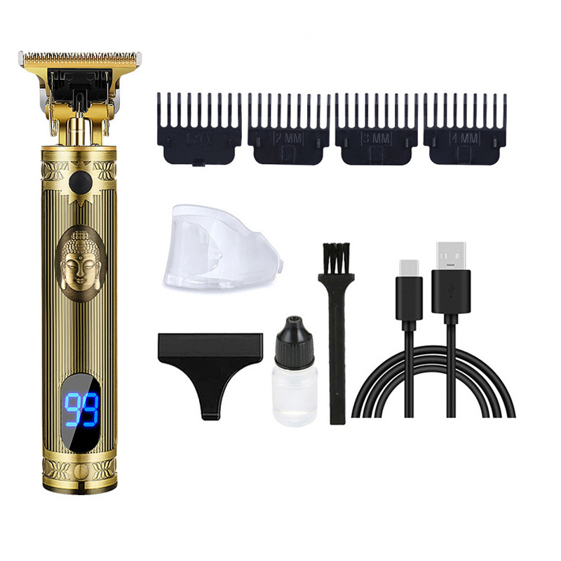 Amazon Hot Selling Razor Hair Carving Push White Electric Clipper T9 Rechargeable Retro Oil Hair Clipper Electric Clipper