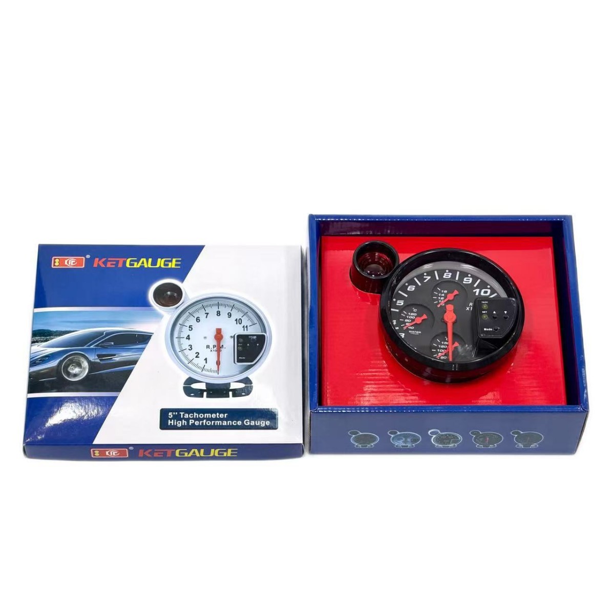 Car Modification Instrument 5-Inch 12V Four-In-One Tachometer Multi-Function Voltage, Water Temperature, Oil Temperature Gauge Universal for Racing Cars