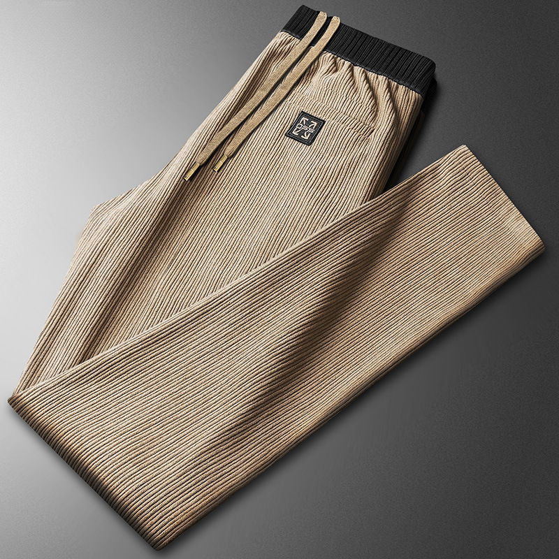 Autumn and winter light luxury men's pants 2022new trendy fleece-lined thickened sports casual pants corduroy corduroy pants