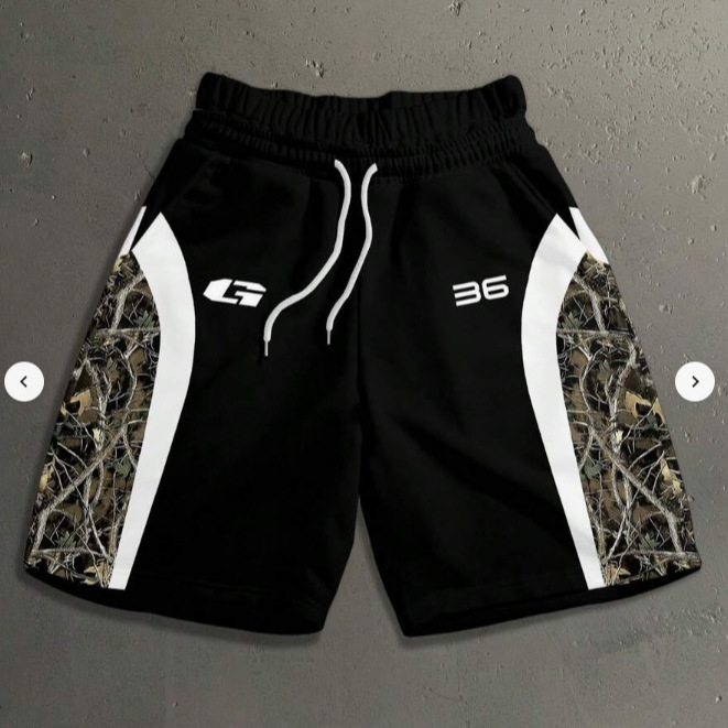 Factory Direct Supply of Worldlywanderer Printed Beach Shorts, Men's Black and Pink Double Waistband Casual Shorts Wholesale