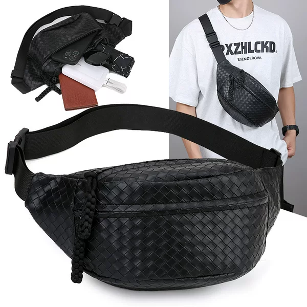 Korean Style Trendy Men's Chest Bag Wholesale Large Capacity Casual Commuting Shoulder Bag European and American Fashion Plaid Crossbody Bag