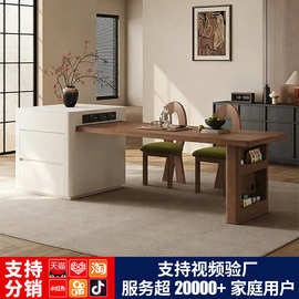 岛台餐桌可伸缩胡桃色简约风一体中岛台家用大小户型复古吧台桌