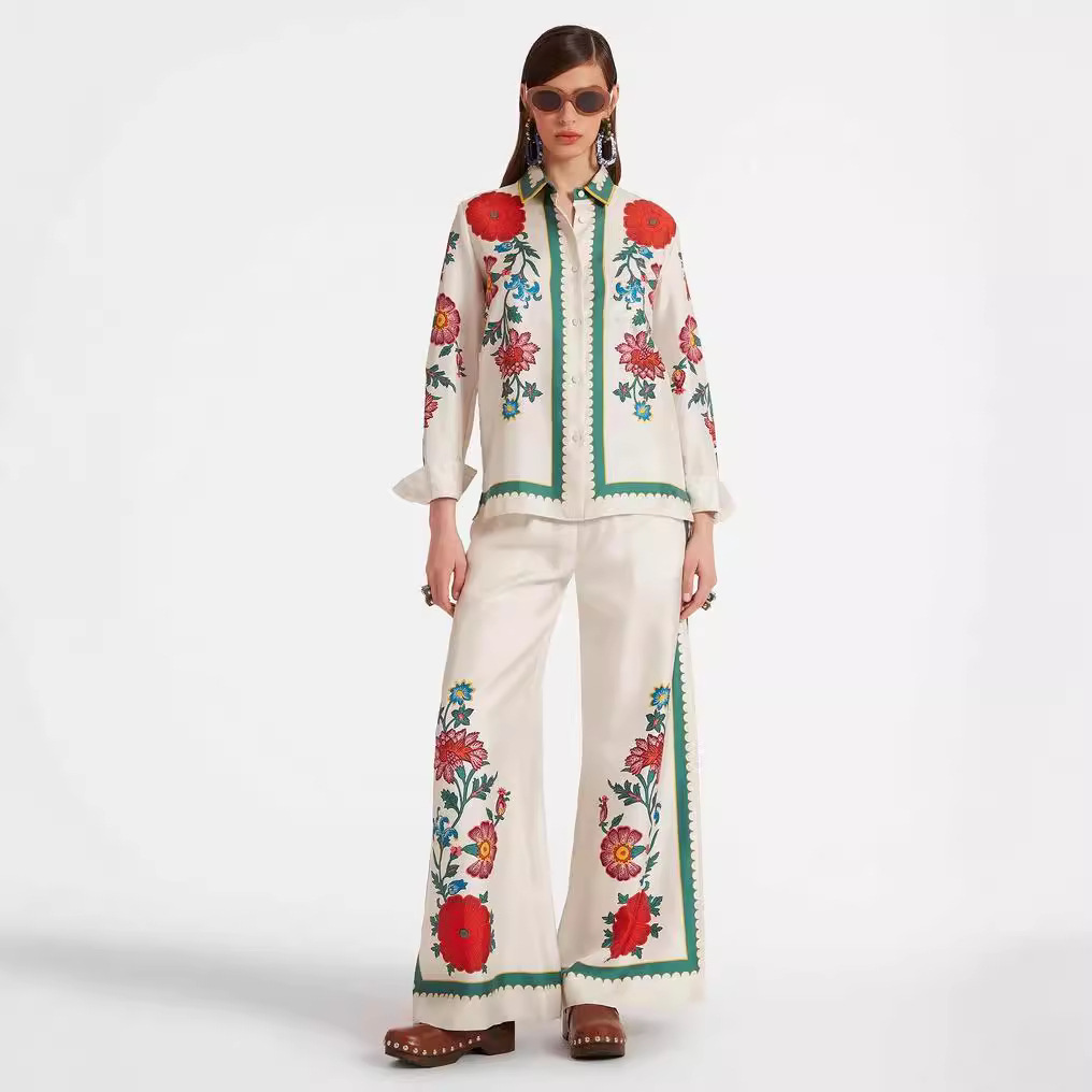 269g Weight Long Sleeve Sleeve Length Polyester Fabric Type Pant Co-ord Set Sets Type Holiday Daily Selfie Women's Casual Elegant Streetwear Flower Polyester Pant Co-ord Set Pants Sets