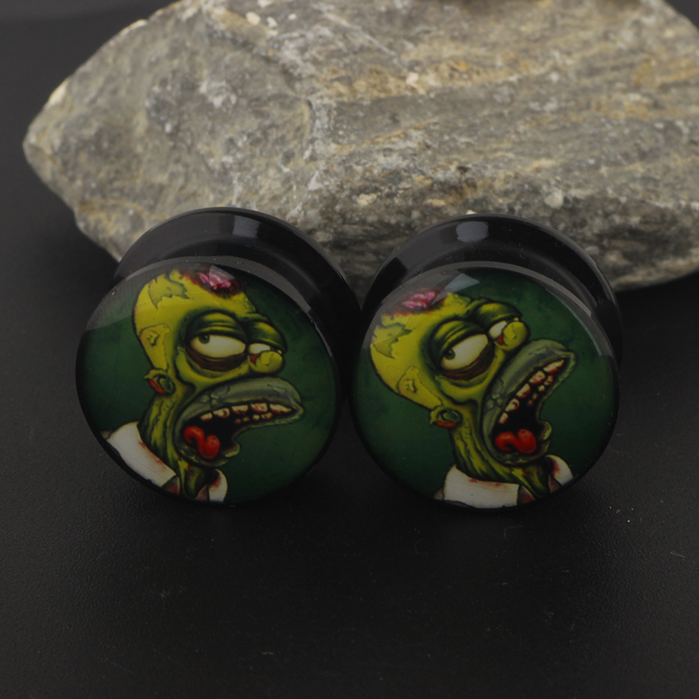 Green Ghost Head Ear Tunnel Plug 6mm-16mm Stainless Steel Ear Gauges Jewelry Auricle detail image 7