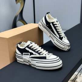 高版本吴建豪同款毛边乞丐鞋情侣款厚底透气舒适黑白色低帮帆布鞋
