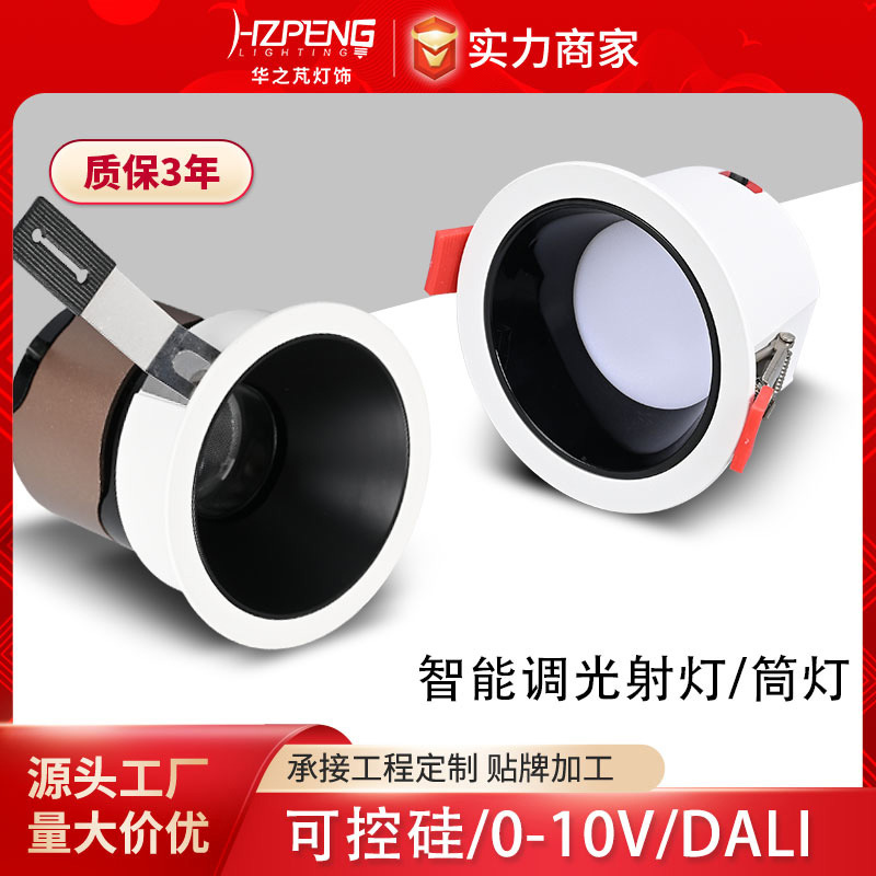 可控硅LED射灯0/1-10V调光调色筒灯DALI智能双色温客厅灯嵌入式洗