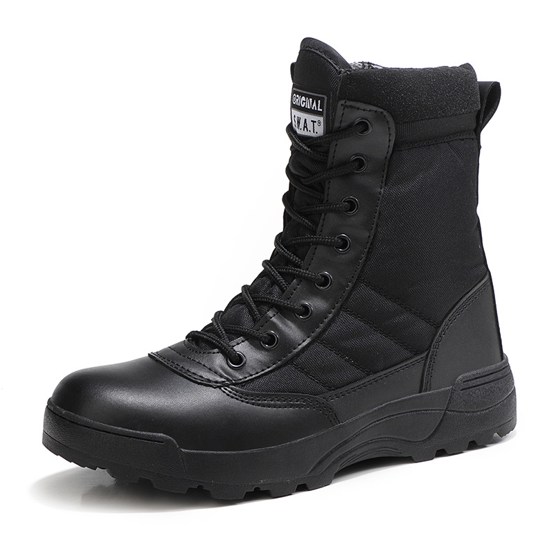 Black men's flat and thick high top rubber hiking shoes_voghion.com