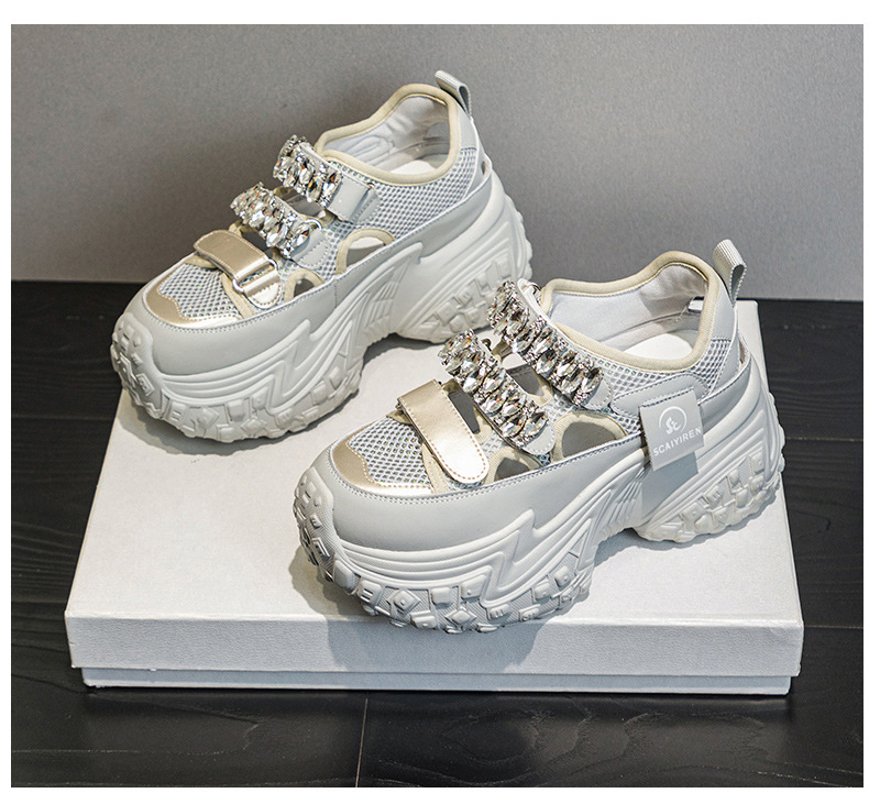 Giày sneaker nữ đế dày lưới rỗng đính đá thoáng khí thời trang đa năng — M2598 màu trắng, M2598 màu xám chi tiết 17