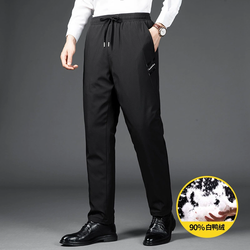 Зимние новые пуховые брюки, мужские Красивые свободные толстые уличные теплые белые однотонные повседневные брюки больших размеров