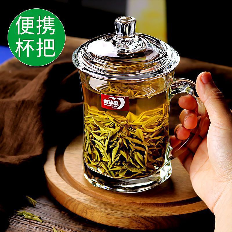 玻璃杯带盖家用水杯加厚泡茶杯带把茶杯大容量喝水杯子【1其他