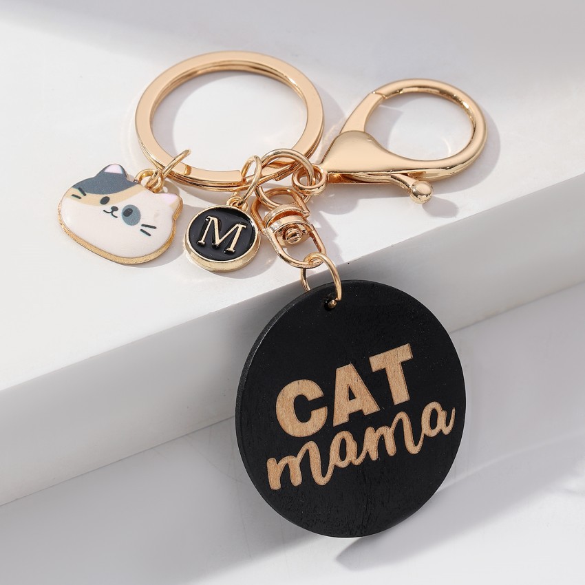 16g Weight Keychain Classification 1 Piece Quantity Casual, Holiday, Daily Occasion Wood Material Mother'S Day Festival Letter, Cat Pattern Unisex Gender Cute Style 1 Piece Letter Cat Keychain Wood Mother'S Day Unisex Cute Keychain 7
