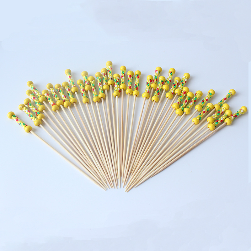 Doble cuentas Rojas cubierta de hilo desechable palo de fruta 100 unids/bolsa hecho a mano palo de bambú amarillo doble cuentas palo Internet celebridad signo Shucheng cuentas cadena