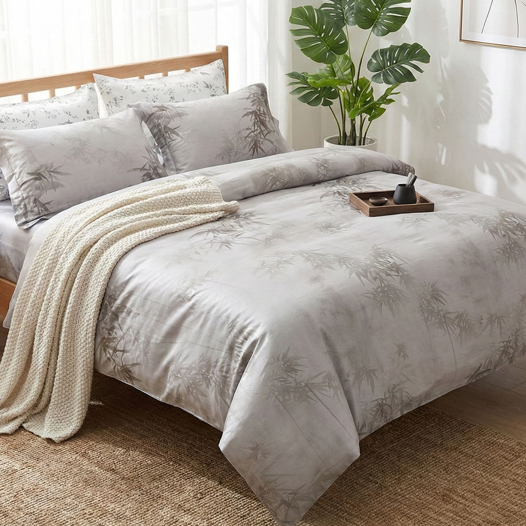 Luz de lujo Tencel Lino conjunto de cuatro piezas estilo pastoral impresión francés lluvia ropa de cama edredón cubierta hoja de cama al por mayor