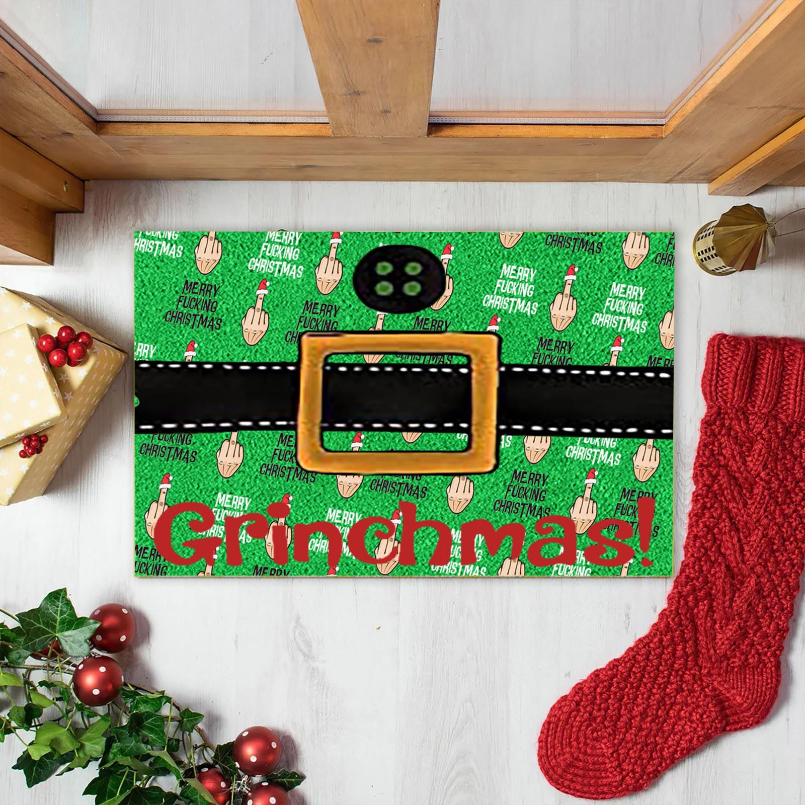 En stock Grinch alfombra del piso transfronterizo alfombra de Navidad alfombra de puerta de vacaciones verde payaso alfombra del piso