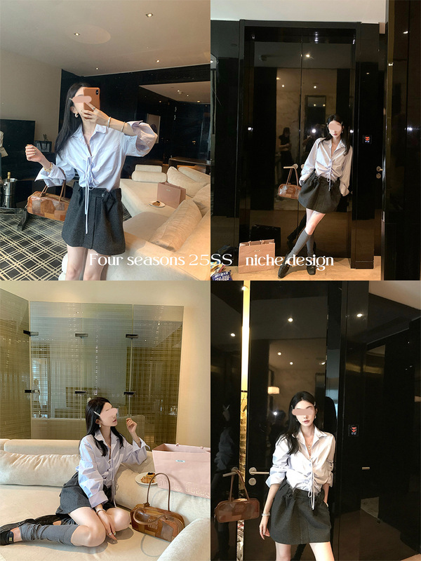 区区欧阳翻领系带衬衫女秋季新款设计感小众复古衬衣宽松长袖上衣|undefined