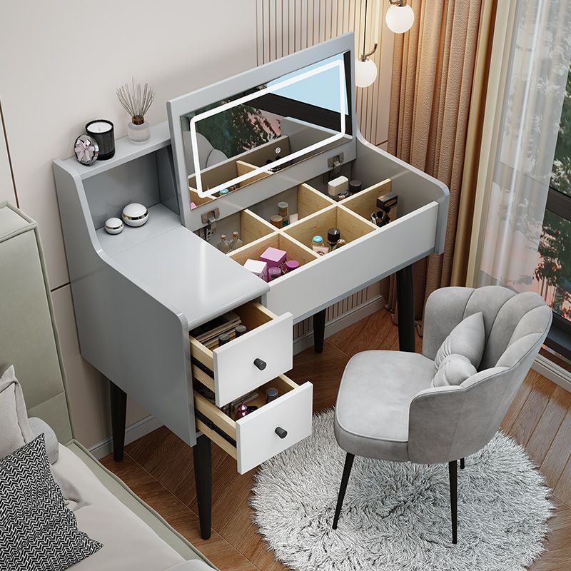 Dressing Table Bedroom Simple Modern Mirror Can Hide Flip-Top Desk with Light Integrated Storage Cabinet Makeup Table