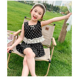 女童夏装套装2026新款时髦洋气花边背心女宝宝波点裤裙可爱两件套