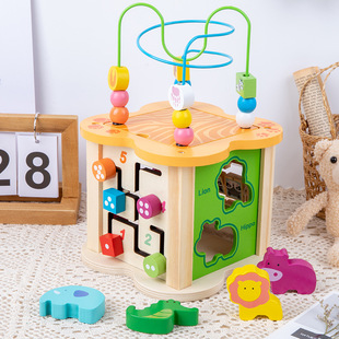 Six-in-one ball game box game children's educational early education multi-functional animal matching wooden toys wholesale