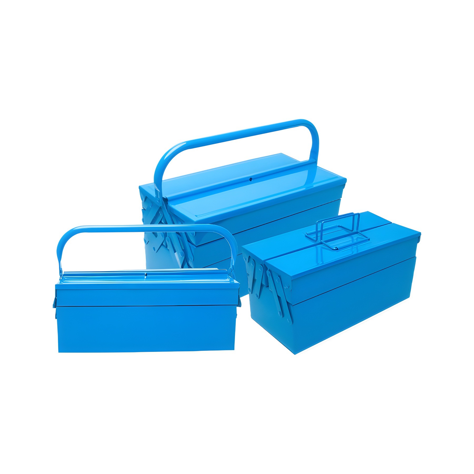 (2개) 제조업체는 2 층 3 층 철 도구 상자 파란색 휴대용 접이식 도구 상자 금속 저장 상자 3 팁 버킷 공급