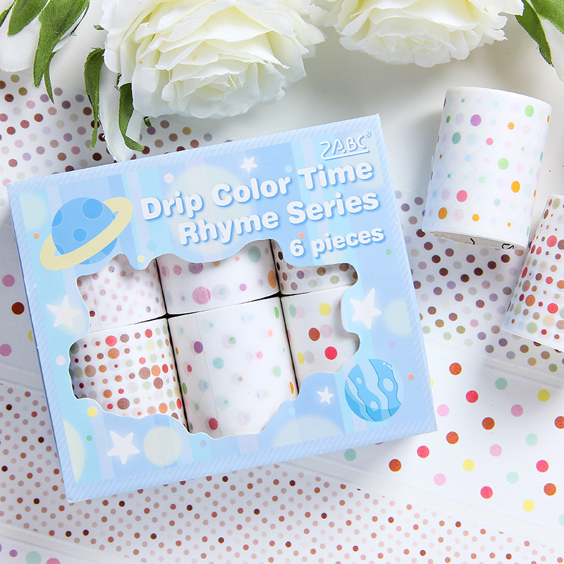 Caída colorido cuando Yun y papel conjunto de cinta adhesiva color Morandi cinta adhesiva punto de onda transfronteriza pequeña pegatina de punto