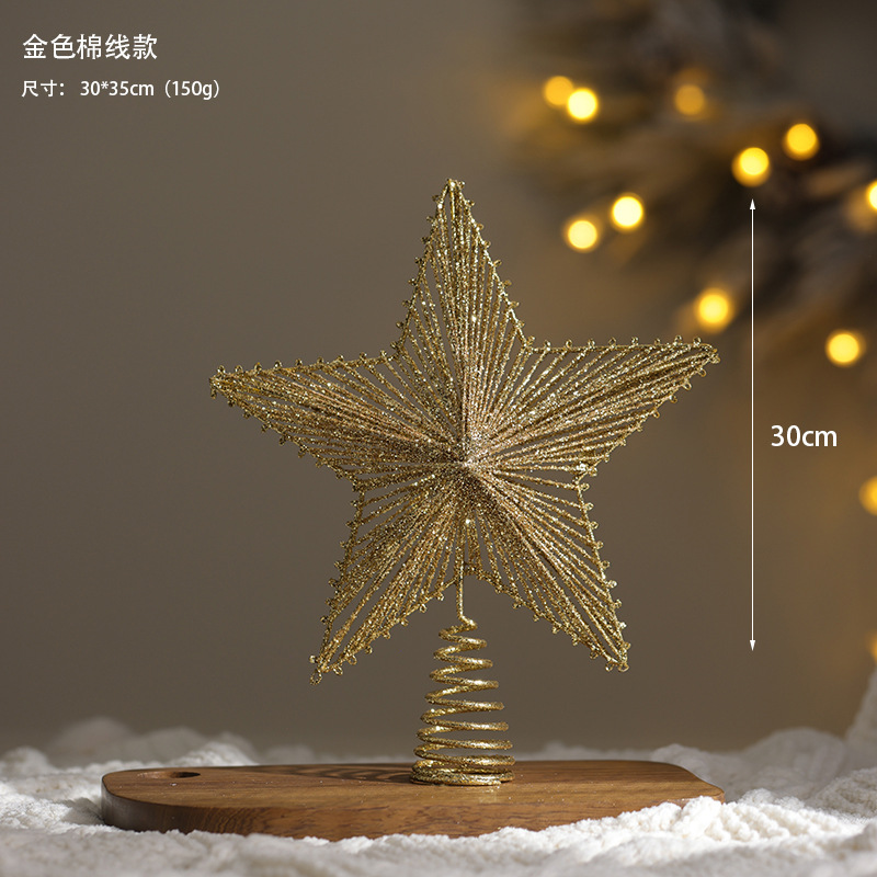 Nuevos productos transfronterizos árbol de Navidad estrella dorada plata blanca brillante árbol de Navidad decoración de Navidad estrella de cinco puntas