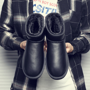 Winter Men's Waterproof Snow Boots Men's Short Tube PU Leather fleece-lined Warm plus size Snow Cotton Boots Non-slip Men's Cotton Shoes
