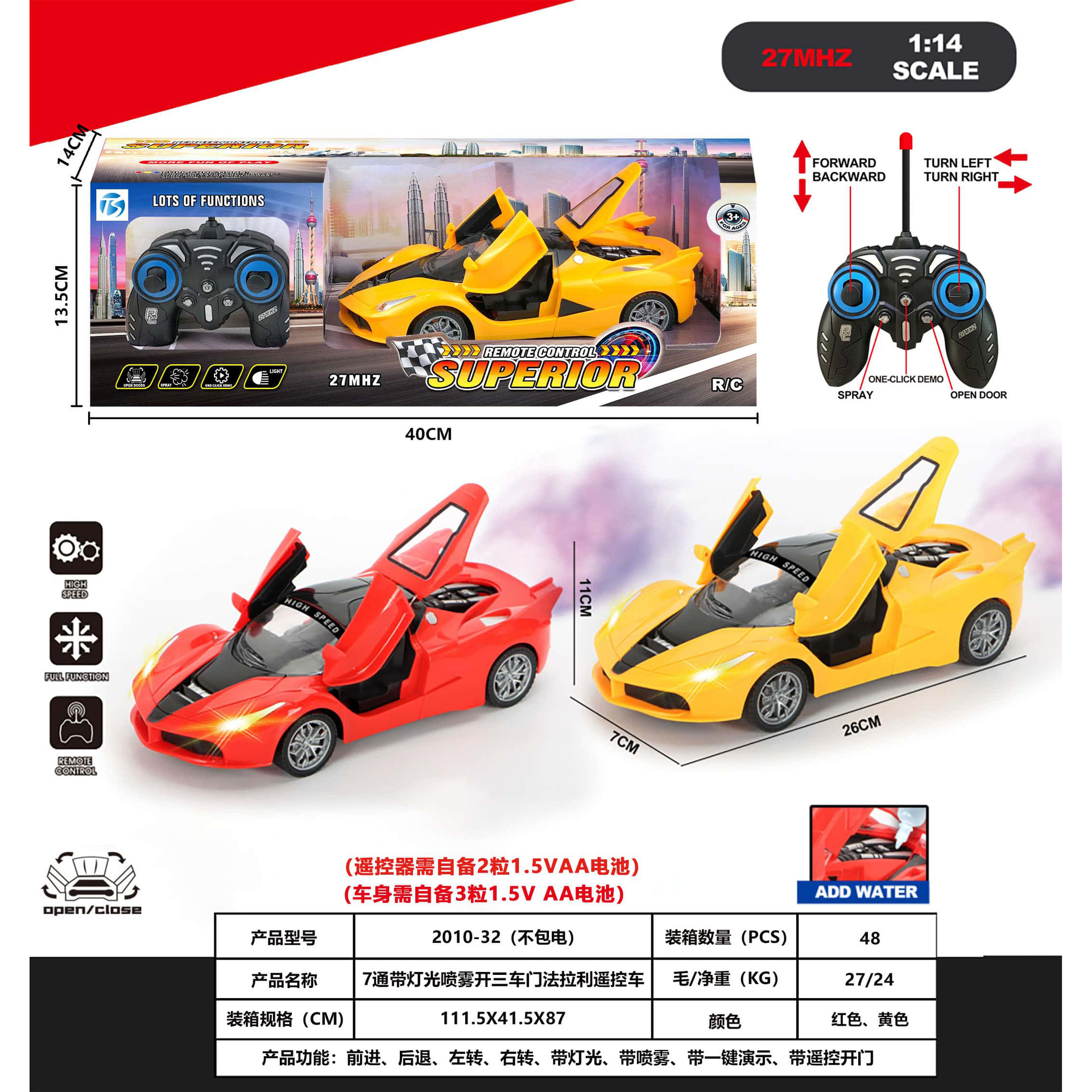 Coche de control remoto inalámbrico de cuatro vías transfronterizo, carga, control manual, deriva, coche deportivo, modelo, niño, juguete