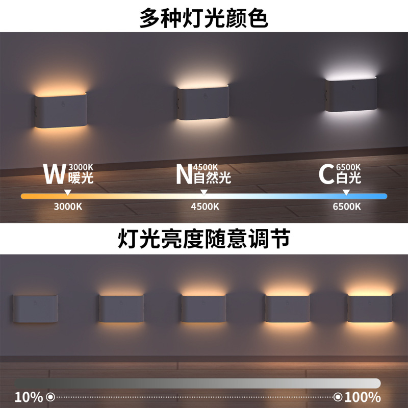 LED壁灯跨境楼梯联动感应磁吸触摸过道照明氛围柔光壁灯|undefined