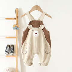 ins2024 new children's overalls Korean version 0-3 years old baby corduroy cartoon hidden buckle overalls