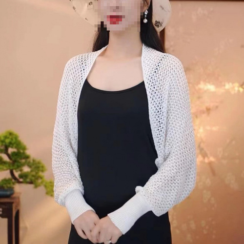 Four-Season Ice Silk Long-Sleeve Shawl 2024 New Blend Summer Autumn Mesh Knit Versatile Fashion