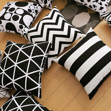 43N纯棉加厚现代几何条纹黑白靠垫抱枕套含芯床上大抱枕沙发方形